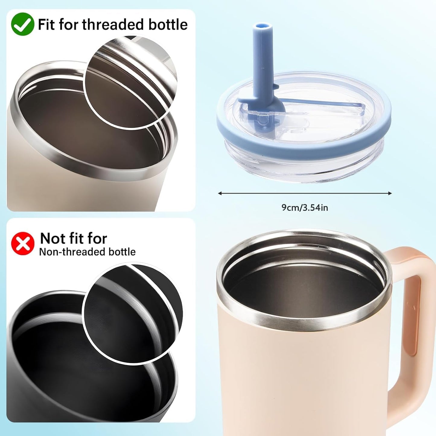 2 Pack 40 oz Tumbler Flip Straw Lid Replacement Fit for Stanley Quencher, Leak Proof for Stanley Lid Replacement Spill Proof Reusable Tumbler Cover Compatible with 40oz Stanley Cup Accessories