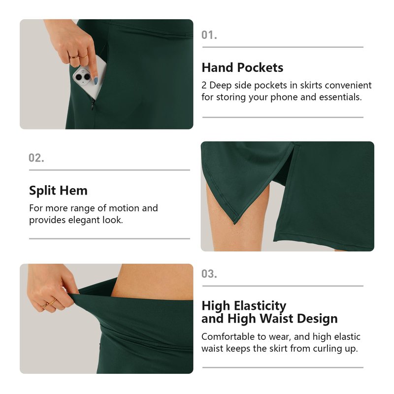 CZRLHYT Women's Green Solid Midi Skort with Shorts, Size Medium (30 inches), 2 Pockets, High Rise, Regular Fit, Machine Wash, Perfect for Work, Date, or Casual Wear
