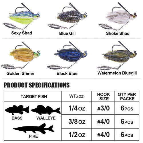 Swim-Jigs-for-Bass-Fishing-Lures Swimbait Underspin Swimming Bass Jigs 1/2 3/8 1/4 oz
