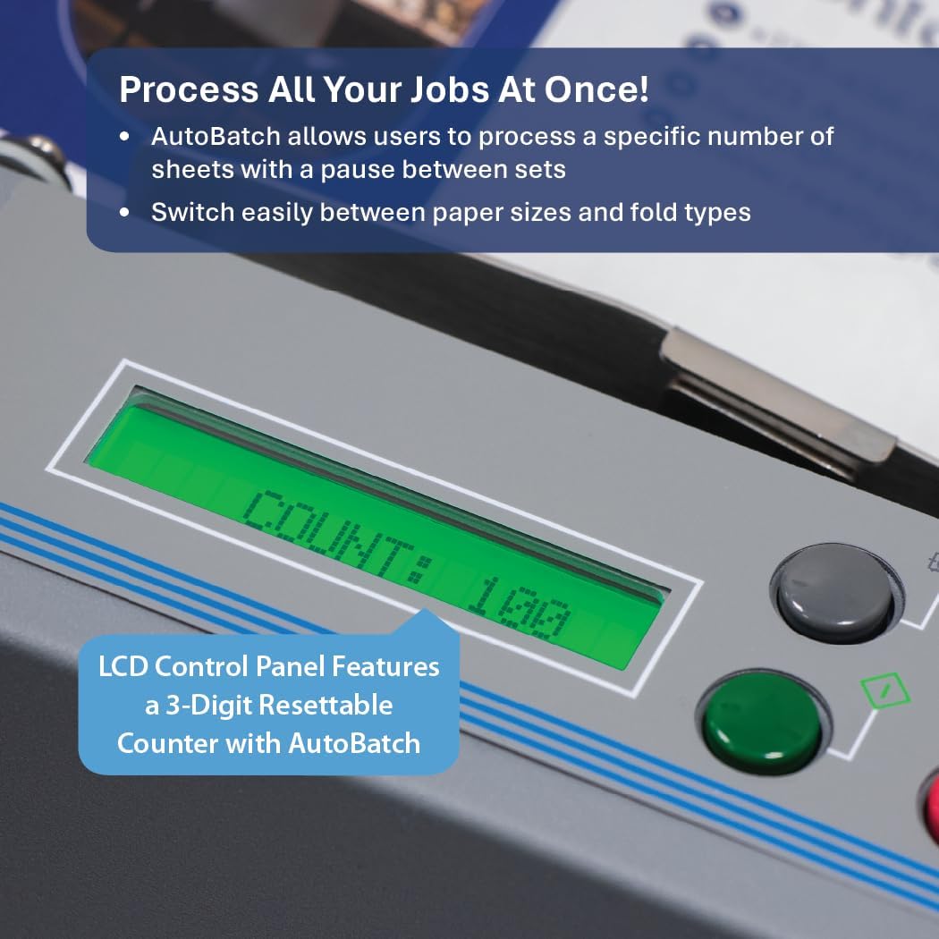 FORMAX FD 314 Desktop Office Folder, Up to 250 Sheets 20 Pound (75gsm) Hopper Capacity, Up to 7700 Sheets per Hour, LCD Control Panel with 3-Digit Resettable Counter