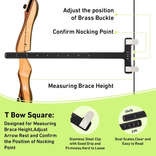 Rcfamliy Archery Bow Tuning Kit T-Square Ruler, Nock Pliers & 6 Brass Nocking Points for Recurve Bow | Precision Tools for Arrow Tuning & Bow String Adjustment