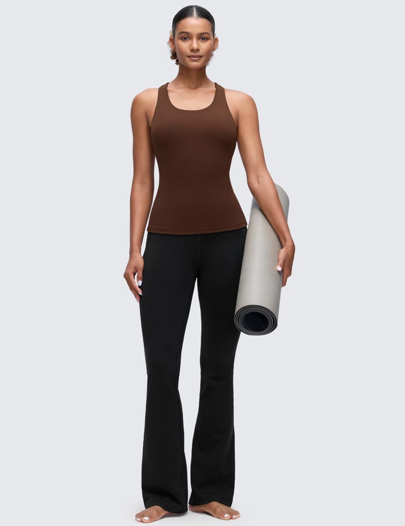CRZ YOGA Butterluxe Workout Racerback Tank Tops for Women - Padded Athletic Spandex Yoga Shirts with Built in Bra Lava Brown Small