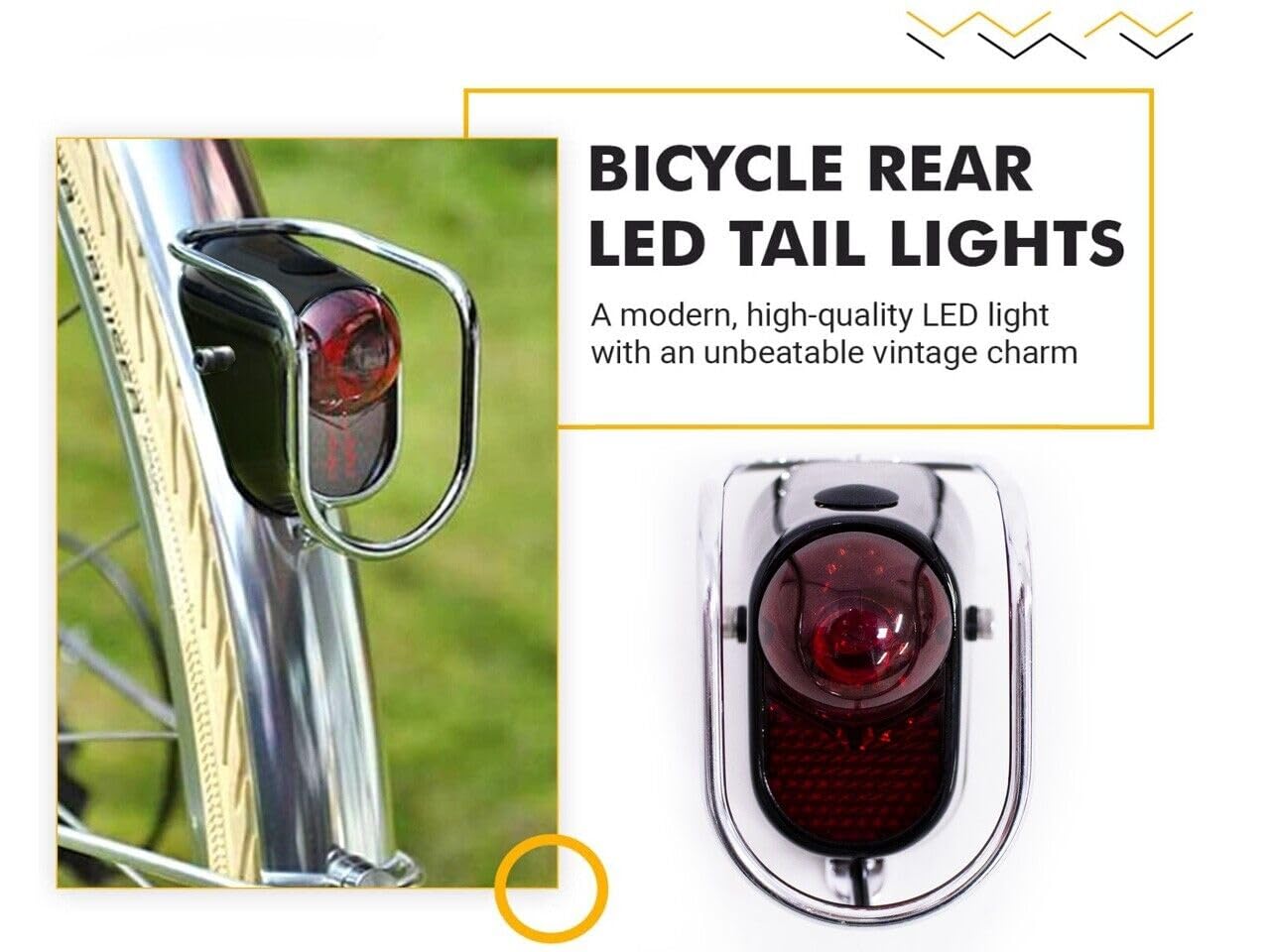 Rear LED Tail Lights for Bicycles - Gloss Black Vintage Style with Red Lens and Black Housing - Classic Tour Bike Velocipede Accessories (LM-002)