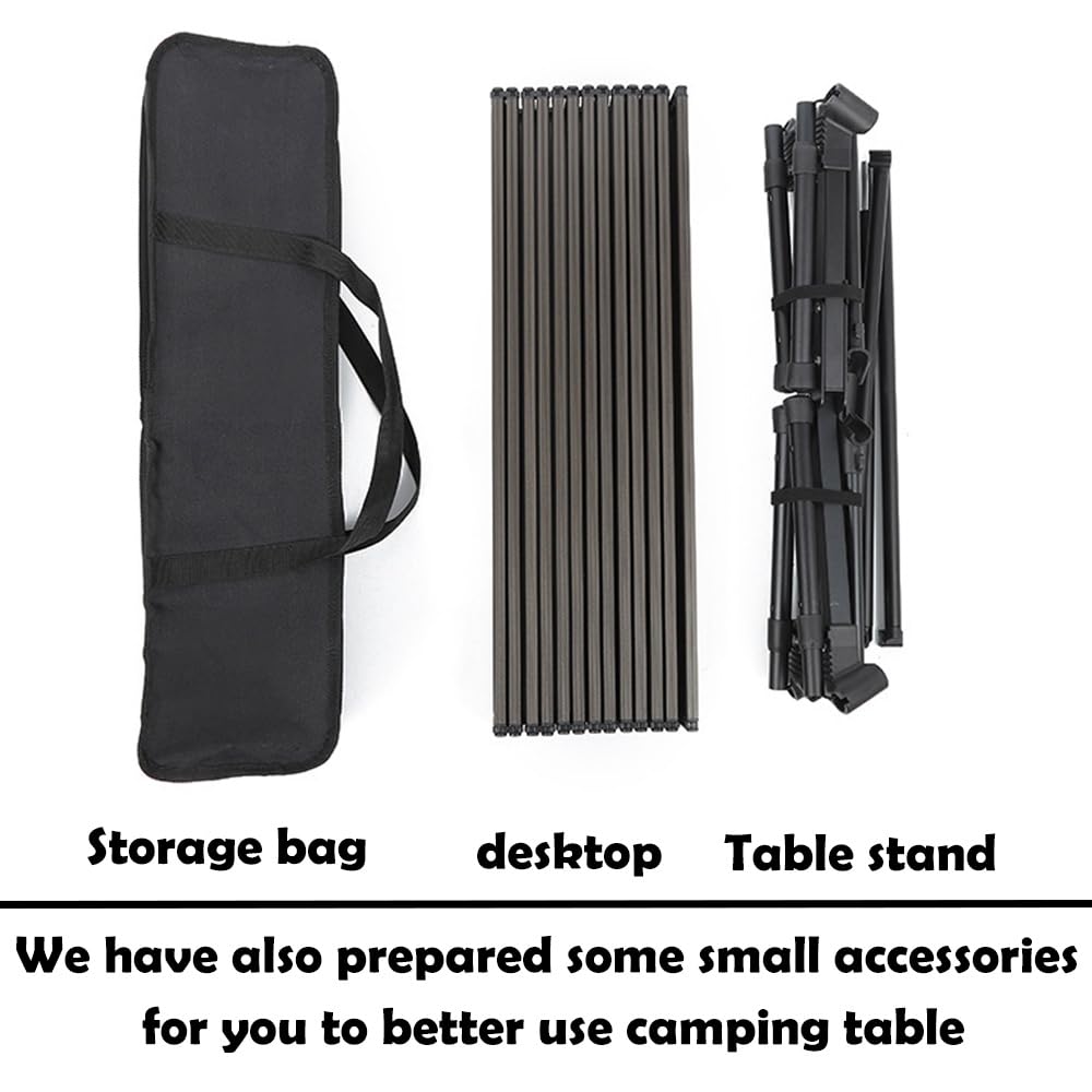 Height Adjustable Folding Camping Table Outdoor Lightweight Aluminum Tables of 4 Positions Ultralight Aluminum Frame Compact with Carry Bag for Camp, Beach, Picnic