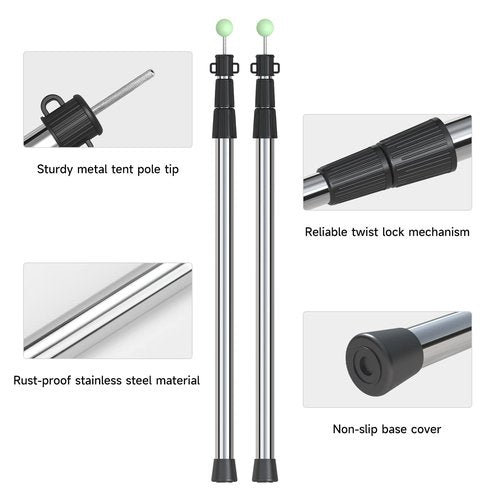 SANLIKE Telescoping Tent Tarp Pole Adjustable Camping Poles, 33"-86.6" Upgrade Thicked Stainless Steel Camping Poles for Backpacking Hiking Awning Sun Sails Outdoor Sports, Set of 4