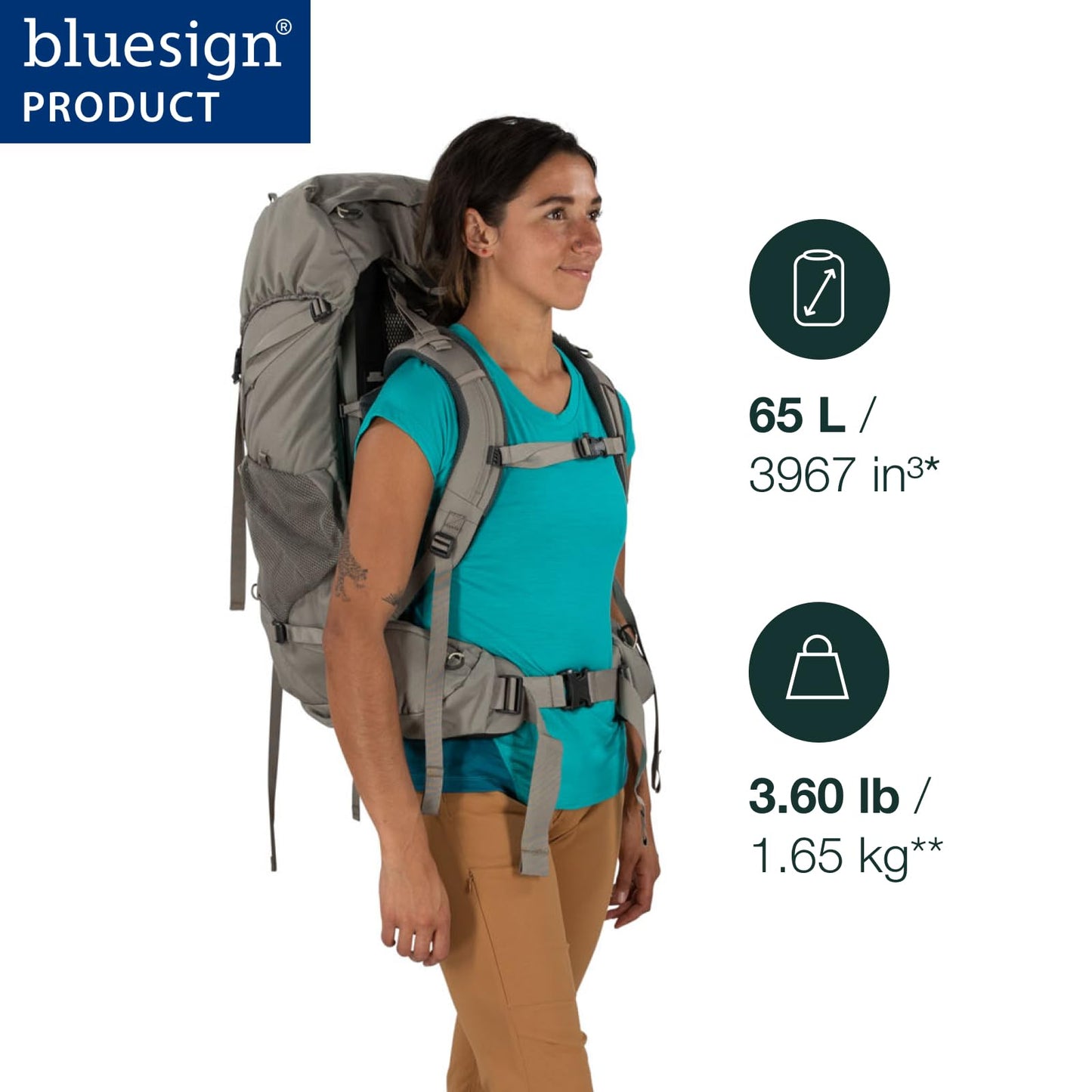 Osprey Renn 65L Women's Backpacking Backpack, Cascade Blue/Melon Orange