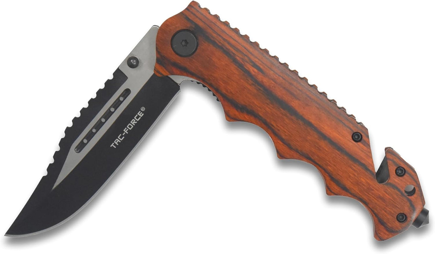 TAC Force TF-809 Series Spring Assist Folding Knife, Two-Tone Blade, 4.5-Inch Closed