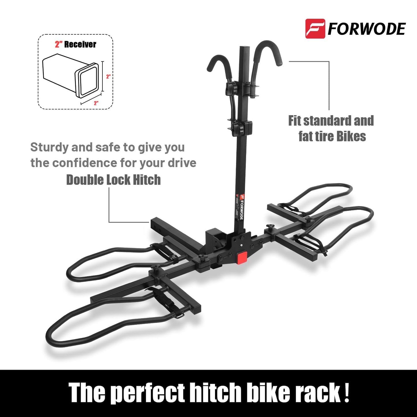 FORWODE Hitch Mount Bike Rack Fits 2 X 80 lbs Bicycle, Platform Bike Rack for Car SUV Truck, 2 Inch Receiver, Foldable Wobble Free, Locking Hitch,Fat and Standard