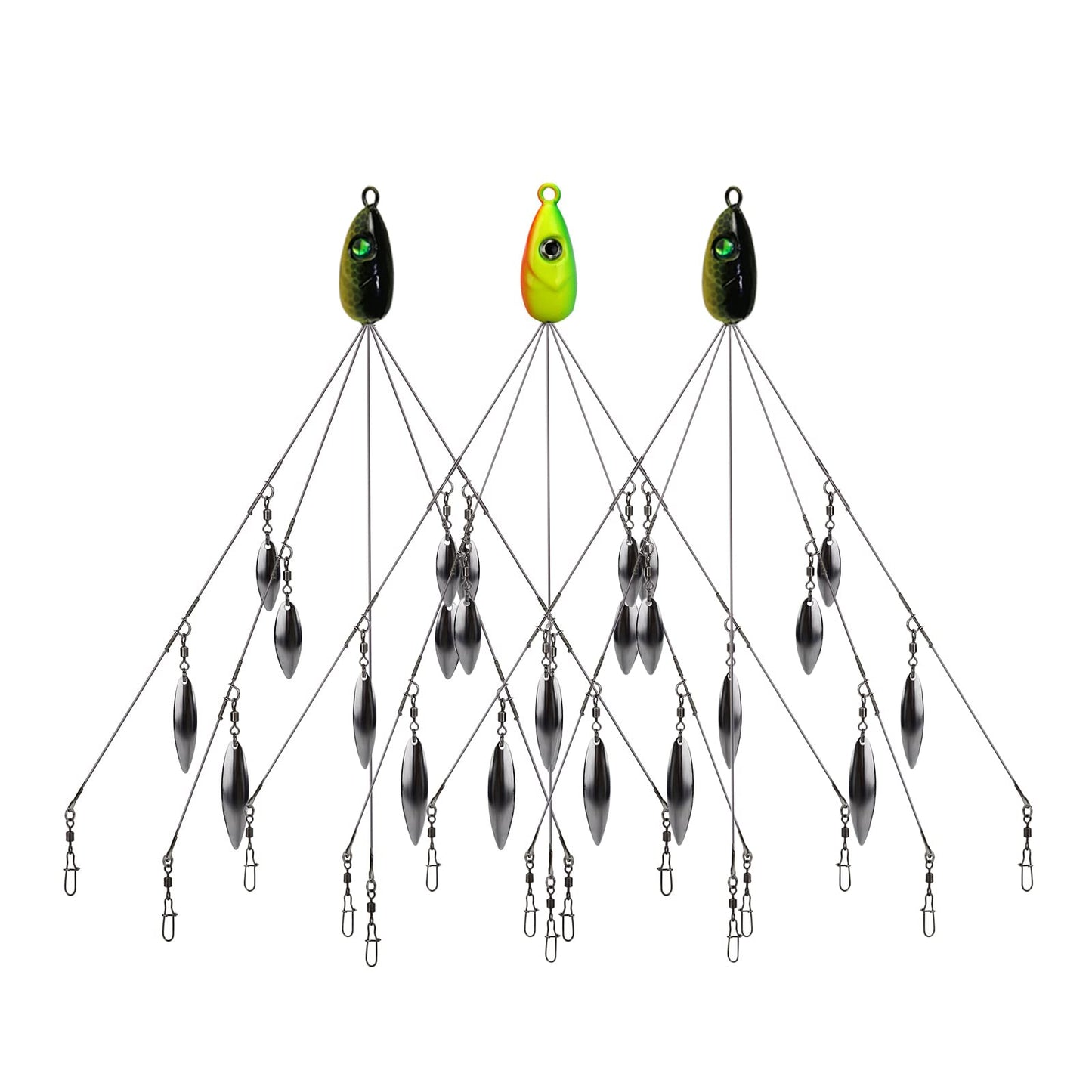 HCHinn Alabama Rig for Bass Striper Fishing Lures Baits 5 Arms Umbrella A-Rig Swimbaits with 8 Willow Leaf Blades for Trout Perch Walleye Freshwater/Saltwater Boat Trolling and More
