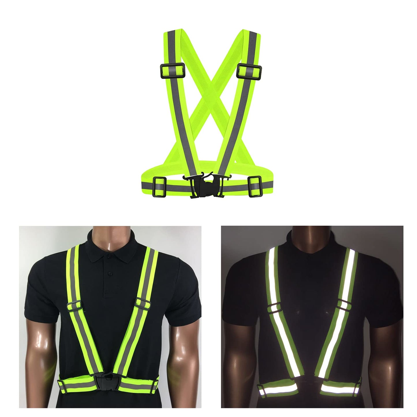 2Pack Reflective Vest Running Gear, Safety VES Adjustable High Visibility for Night Cycling, Highking, Dog Walking, Jogging (Green+Green)