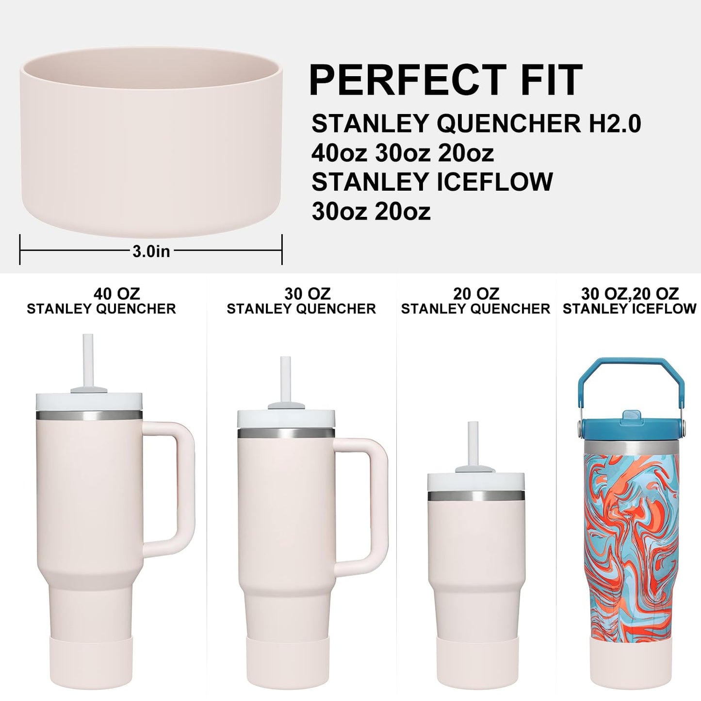 Affute Protective Silicone Boot for Stanley Quencher H2.0 40 30 20 oz & IceFlow Flip 30 20 oz, BPA Free Anti-Noise Anti-Scratch, Stanley Cup Protector Sleeve Cover Boot (Rose Quartz)