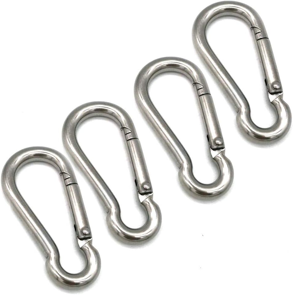 Jingyi 4mmx40mm Carabiner Clip Heavy Duty Snap Hook, 316 Stainless Steel Spring Clip Keychain, Holds Up to 40lbs(Max), Home use, 4pcs