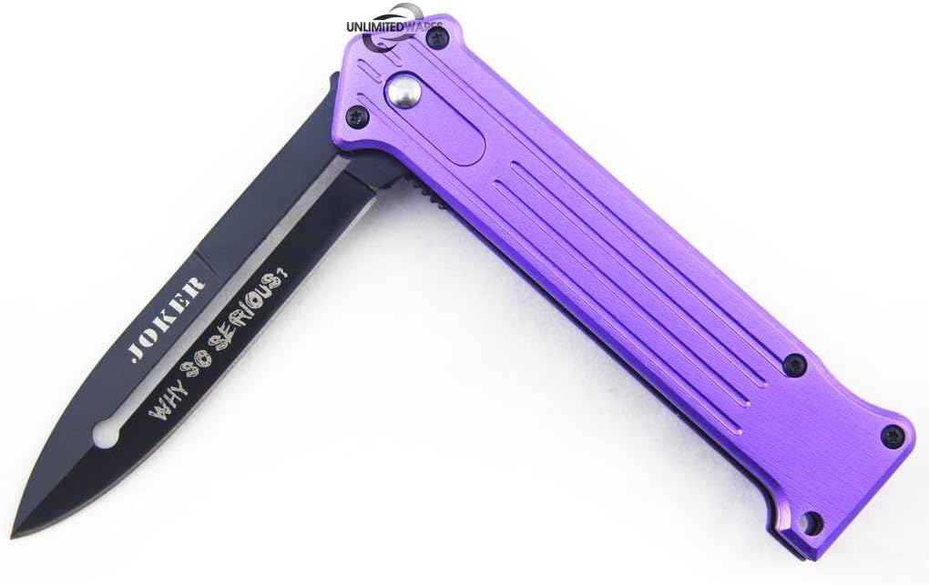 Unlimited Wares Joker "Why So Serious?" Purple Assisted Opening Folding Knife 4.5-Inch Closed
