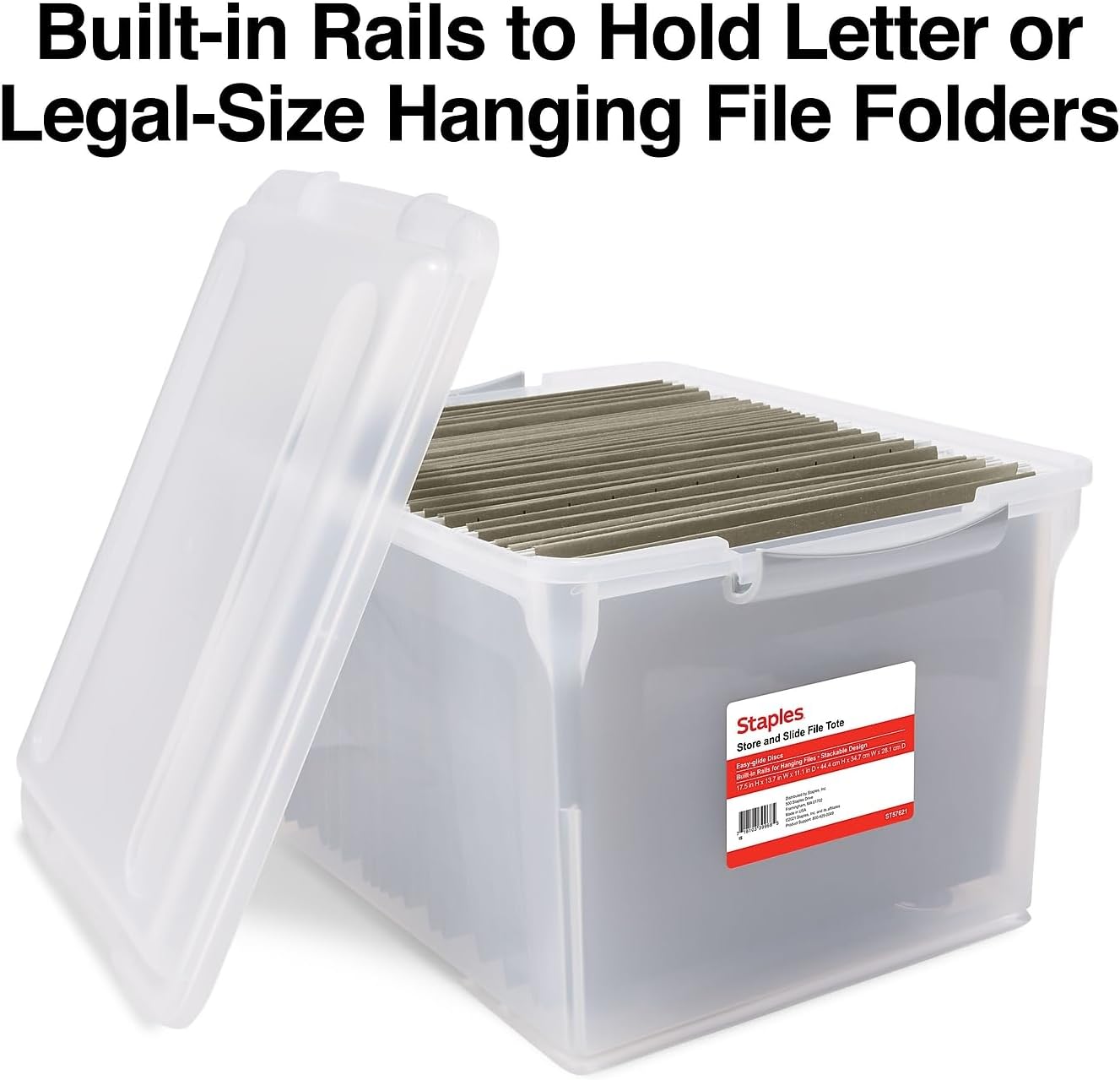 TRU RED Staples Store & Slide Hanging File Box, Latch Lid, Letter/Legal Size, Clear