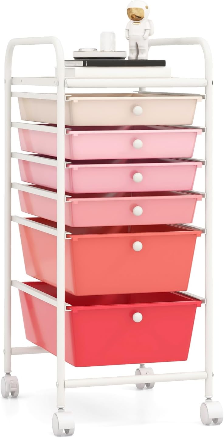 RELAX4LIFE 6-Drawer Rolling Storage Cart - Classroom Organization on Wheels w/Removable Plastic Drawers, Mobile Art Craft Cart for School Paper Home Office, Utility Cart with Drawers (Macaron)