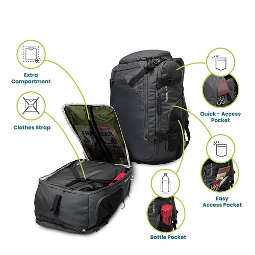 torch 40L Travel Backpack for Men - Large Carry On Backpack Airline Approved with Rain Cover for Camping, Hiking, Outdoor - Takahagi (Iron Grey)