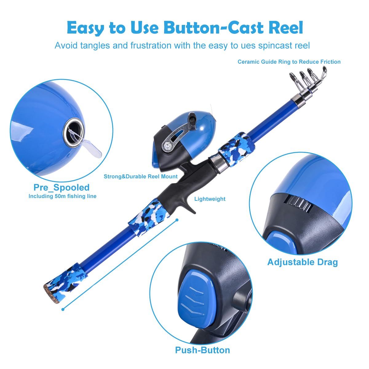 LEOFISHING Portable Kids Fishing Rod Set 2Pack Telescopic Fishing Poles for Boys and Girls Fishing Rod and Reel Combos with Full Kits Fishing Net and Bucket for Toddler Youth (Blue and Orange)