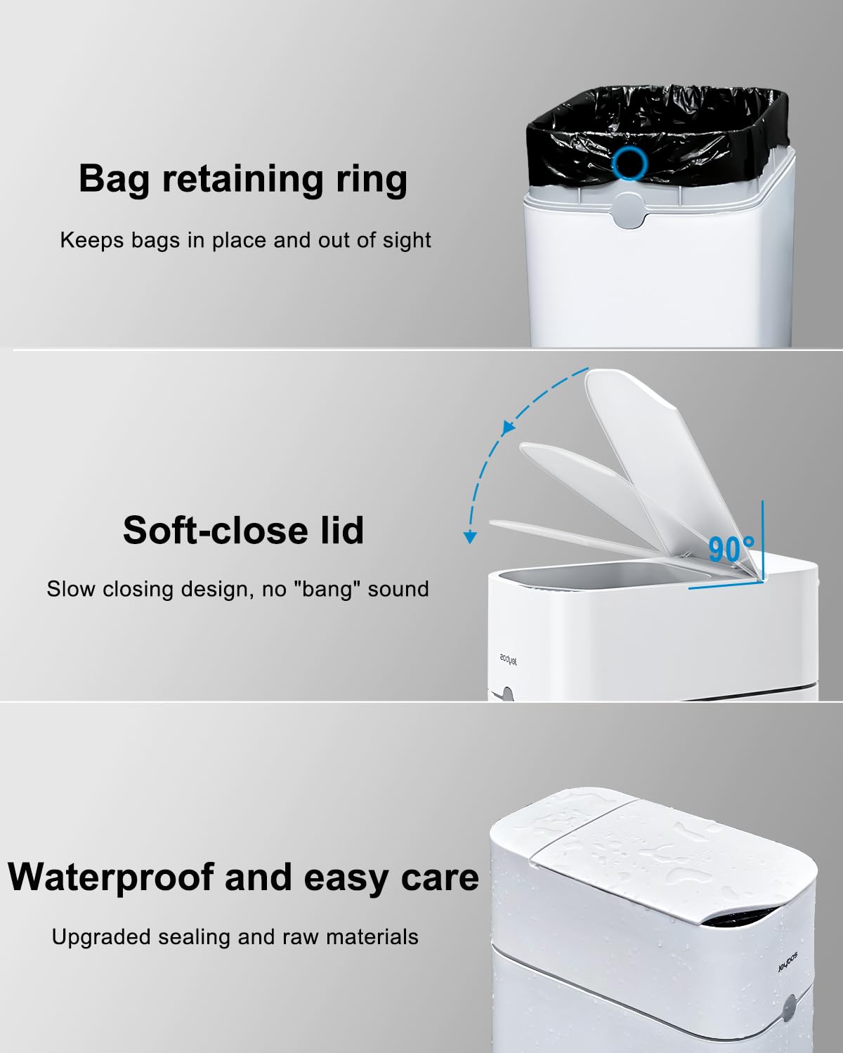 CTIME Touchless Automatic Bathroom Trash Can with Lid - 3 Gallon Slim Motion Sensor Garbage Can for Bedroom, Kitchen, Office - White (6" W x 11" L x 13" H)