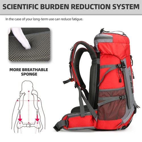 King'sGuard 60L Hiking Backpack Lightweight Camping Backpack with Rain Cover Large Waterproof Packable Outdoor Trekking Travel Backpack for Men Women (Red)