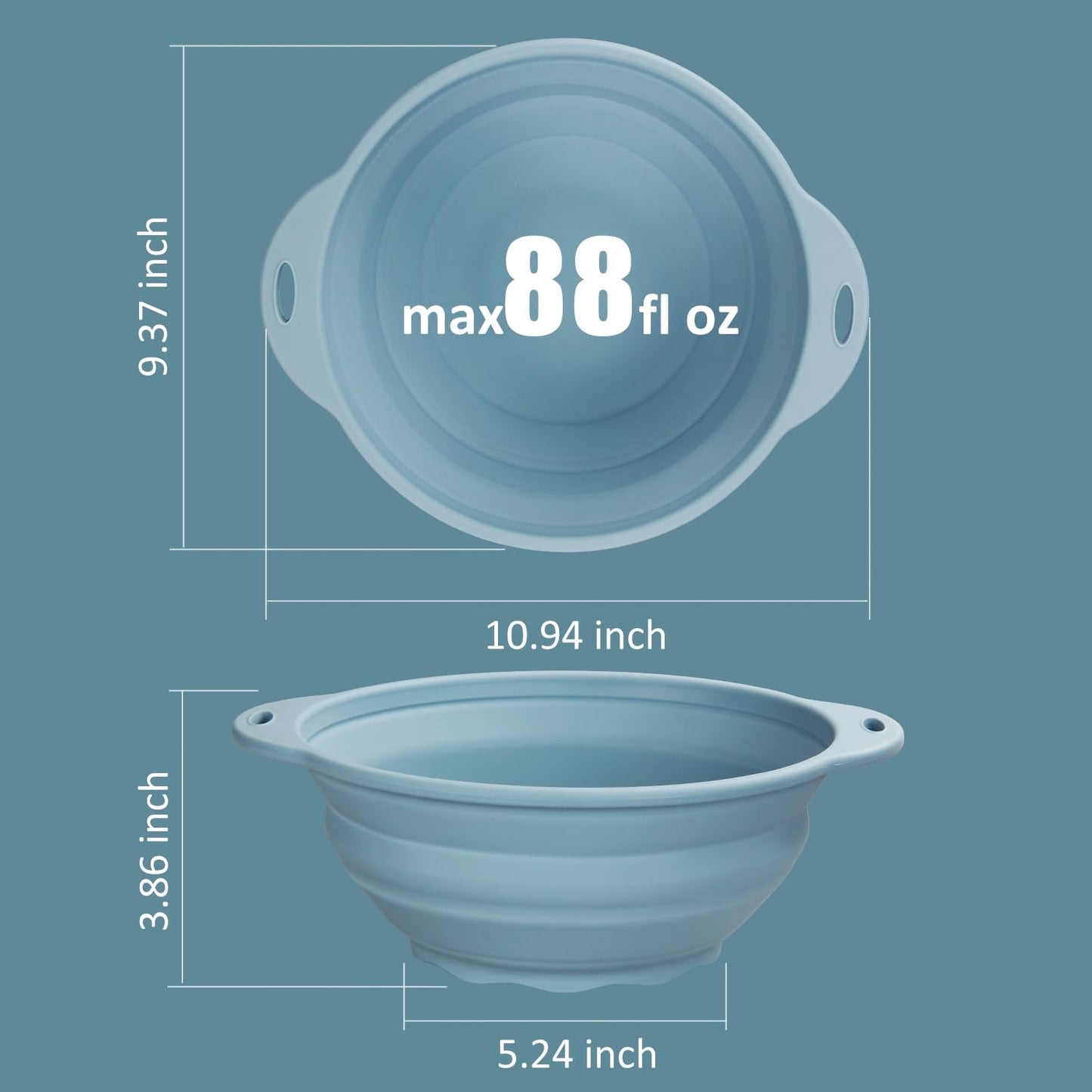 Jovilife Collapsible Camping Bowl 88oz Collapsible Silicone Salad Bowl Large Silicone Bowl for Outdoor Hiking Travel Storage and Mixing(Light Blue)