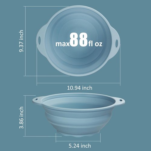 Jovilife Collapsible Camping Bowl 88oz Collapsible Silicone Salad Bowl Large Silicone Bowl for Outdoor Hiking Travel Storage and Mixing(Light Blue)