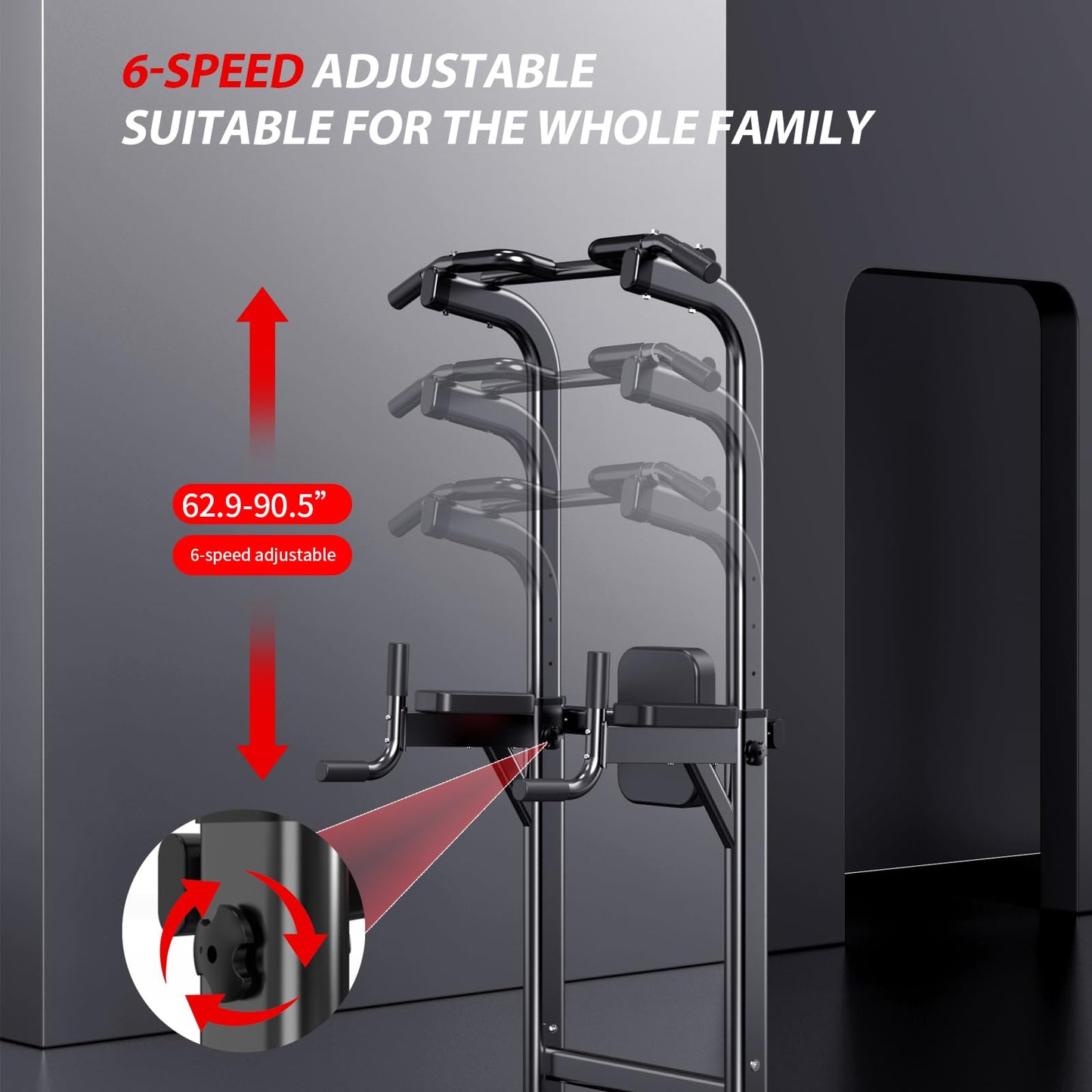 Power Tower Adjustable Height Pull Up & Dip Station Multi-Function Home Strength Training Fitness Workout Station for Home Gym (X)