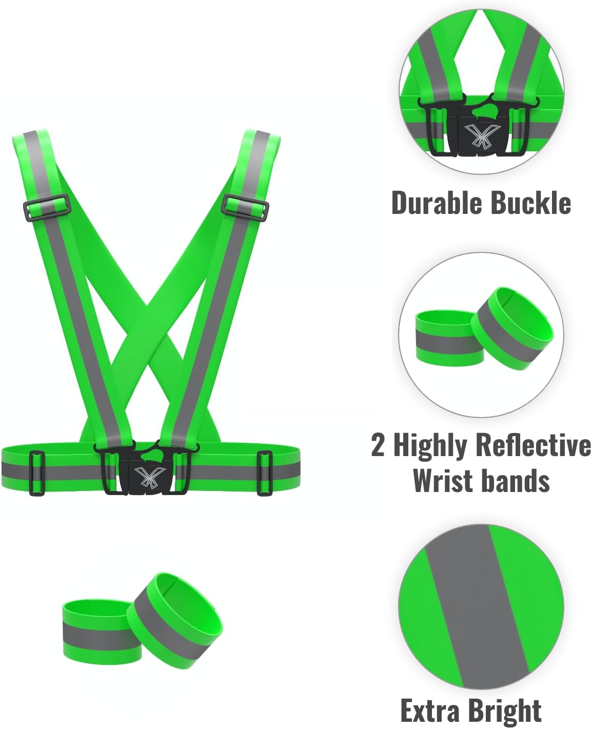 Reflective Vest with Hi Vis Bands, Fully Adjustable & Multi-Purpose Reflective Running Gear, Reflective Straps for Night