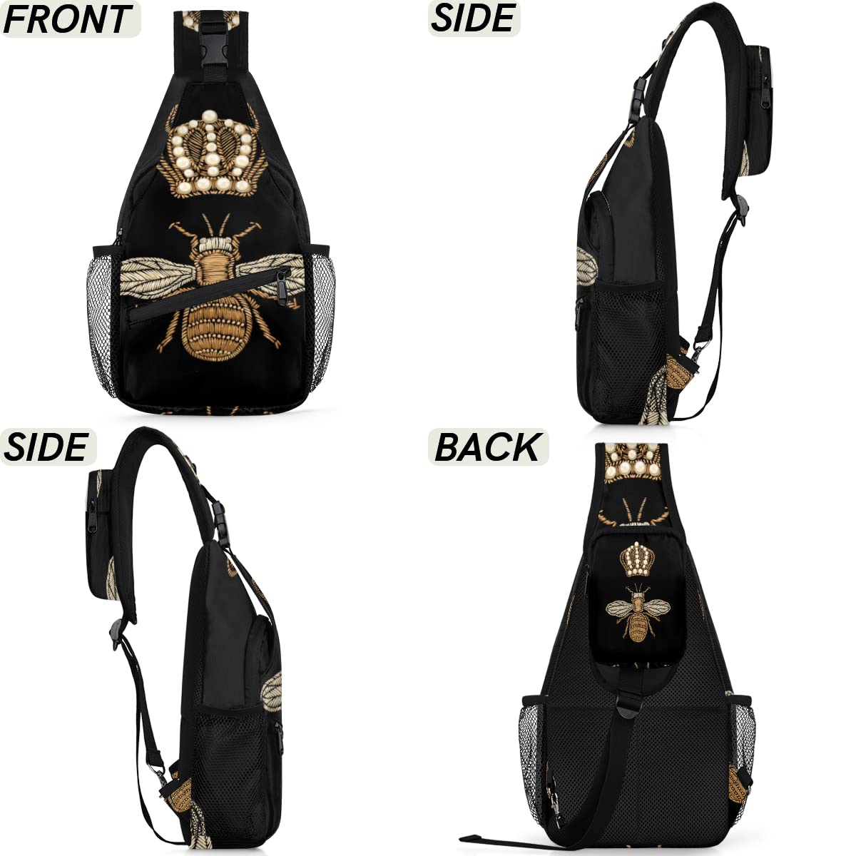 Bee Pattern Sling Bag Crossbody Sling Backpack Water Resistant Shoulder Bag Outdoor Travel Hiking Chest Bag Daypack for Women Men Unisex