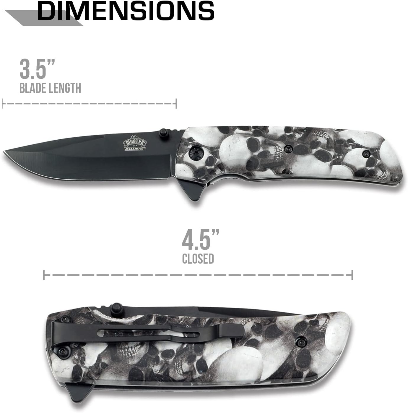 MASTER USA – Spring Assisted Open Folding Knife – Black Stainless Steel Blade, Grey Skull Camo Coated Nylon Fiber Handle with Pocket Clip, Tactical, EDC, Self Defense- MU-A005GY