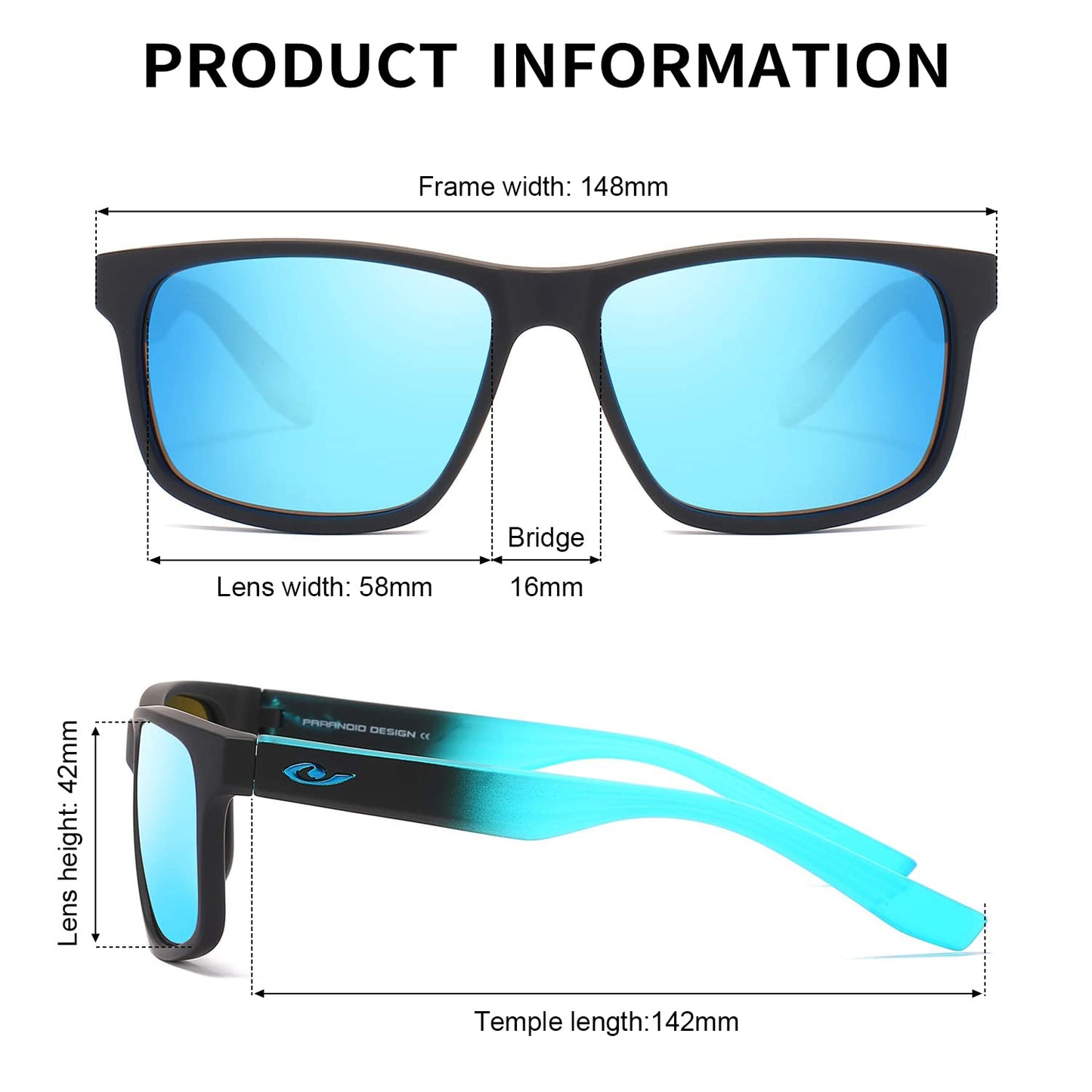 Tramean Polarized Sunglasses for Men Women UV400 Protection Sports Fishing Sun Glasses Driving Shades,Black&Blue/Blue