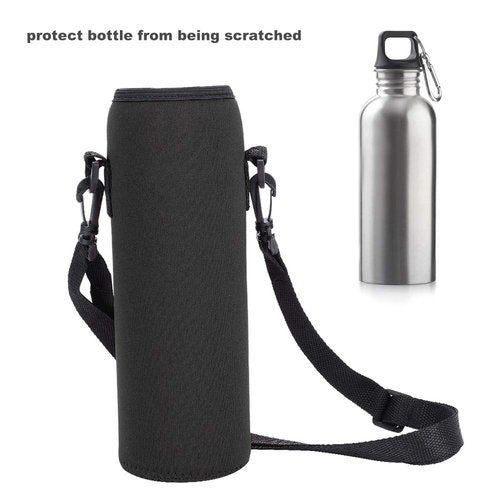 Outdoor Sports Water Bottle Bag, Wearable Colorfast Thermal Water Bottle Case Cover Sleeve with Strap (Black) Water Bottle Sling Holder