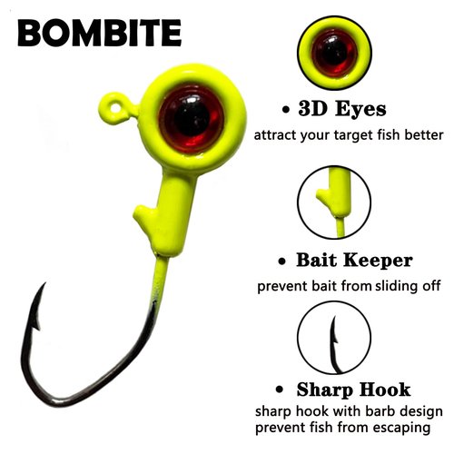 Bombite Crappie Jig Heads, 40pack Crappie Jigs Fishing Jig Heads Hook Lure Fishing Jigs Heads for Bass Fishing 1/16oz