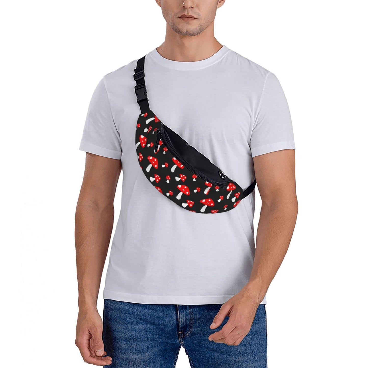 Red Mushroom Fanny Pack Crossbody Waist Bag Pack for Men Women. Belt Bag for Travel Walking Running Hiking Fishing.