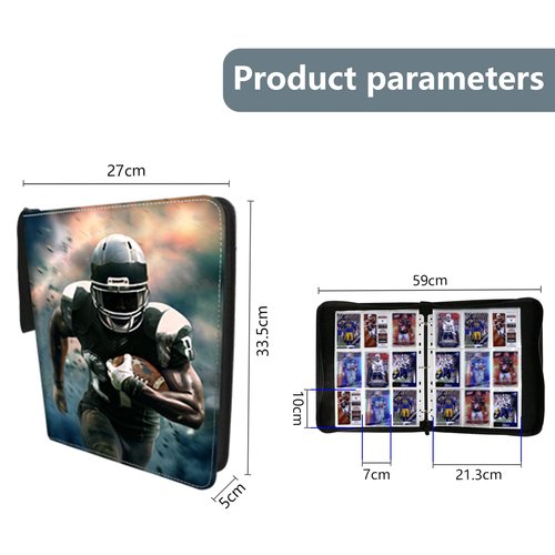 Card Binder Fits 900 Cards With 50 Removable Sleeves, Trading Card Albums for Sports, Basketball, Baseball, Football (Football-R-L)