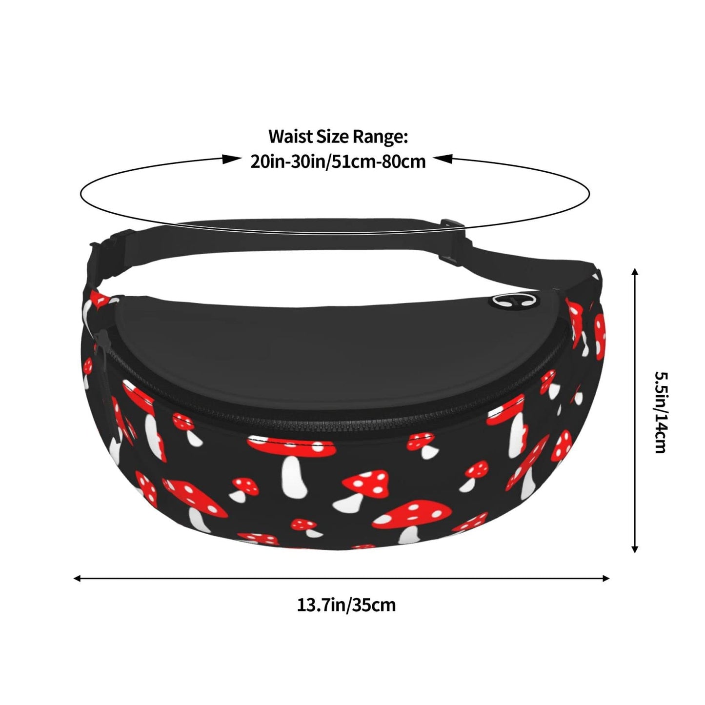 Red Mushroom Fanny Pack Crossbody Waist Bag Pack for Men Women. Belt Bag for Travel Walking Running Hiking Fishing.
