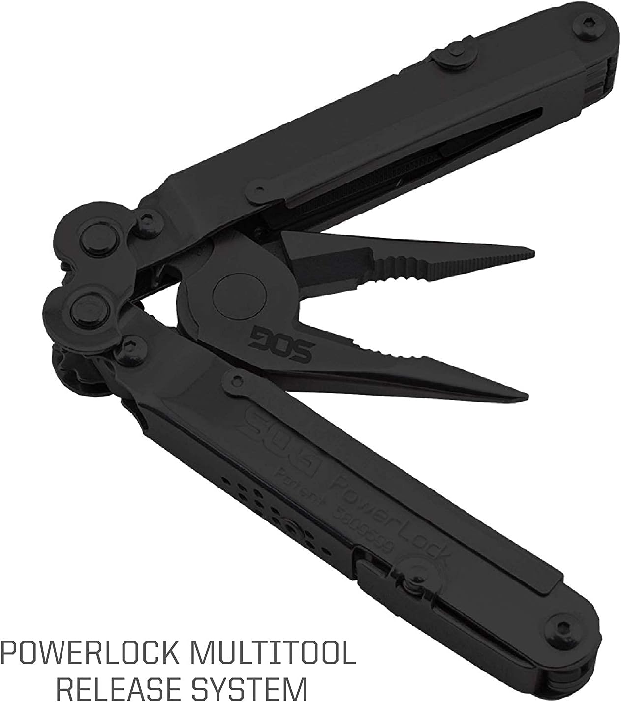 SOG PowerLock Multi-Tool- Compound Leverage Technology with EOD Crimper Device, 420 Stainless Steel Body, 18 Lightweight Specialty Tools (B61N-CP) , Black