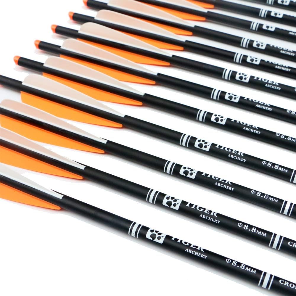 20inch Hunting Archery Carbon Arrow Crossbow Bolts with 4" vanes Feather and Replaced Arrowhead/Tip(Pack of 12) …