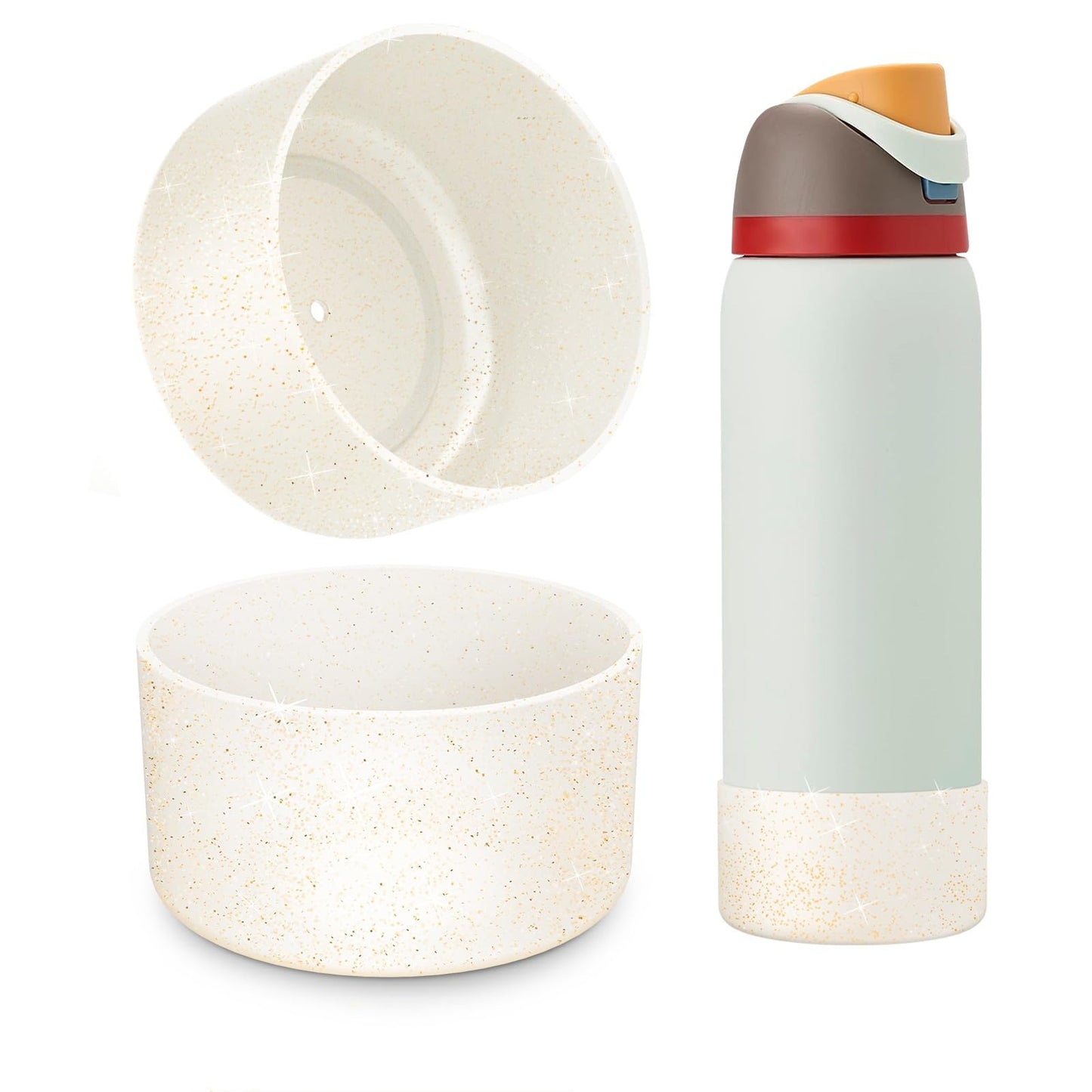 2 PCS Glitter Silicone Boot for Owala Water Bottle 32 oz, Anti-Slip Protective Sleeve for FreeSip/Twist/Flip Stainless Steel Water Bottles Accessories