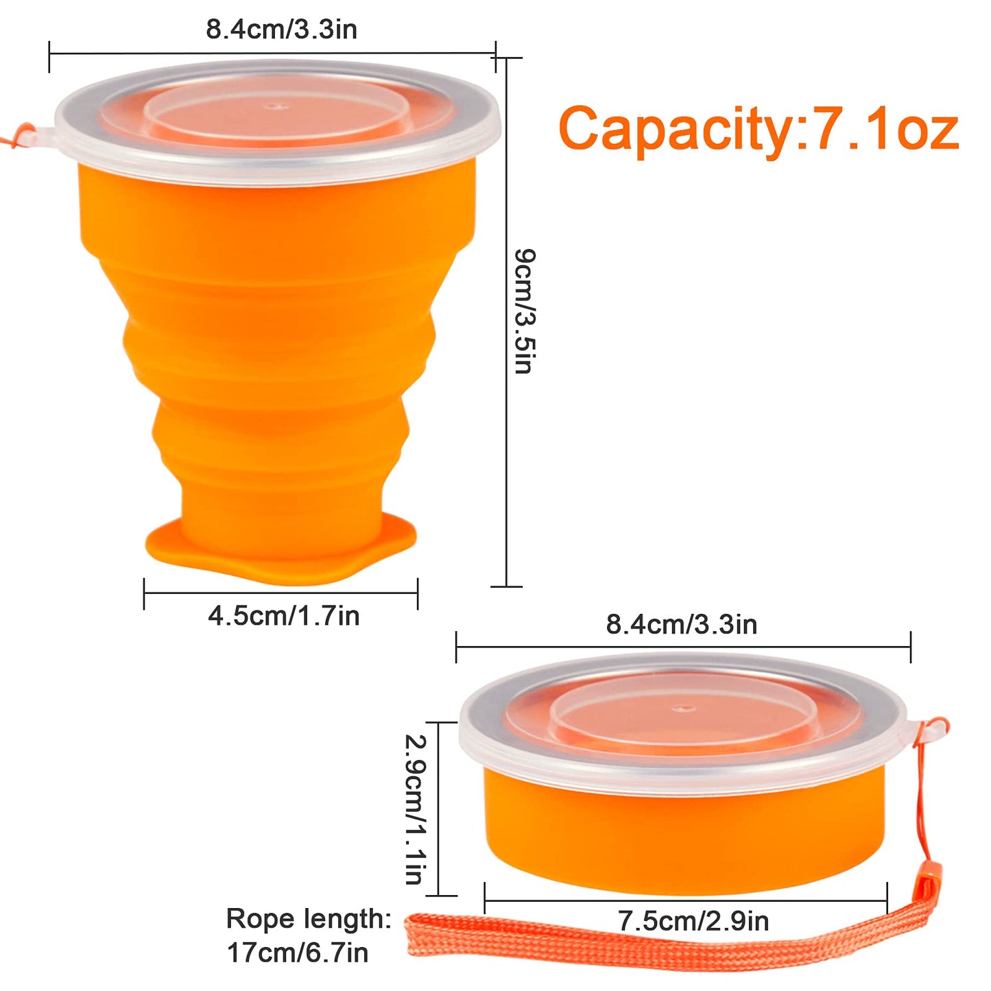 Collapsible Cups for Travel - Portable Silicone Foldable Cup with Lid, Reusable Collapsible Drinking Cup for Camping, Hiking, and Daily Use - Compact, Leak-Proof, and Sturdy Collapsible Water Cup