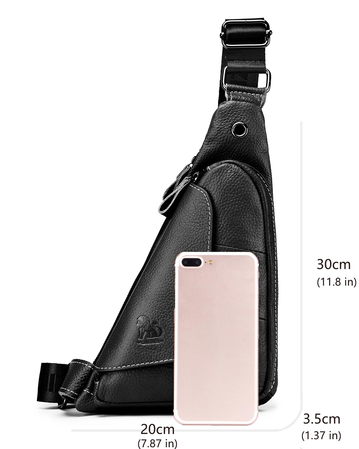 pundarika Genuine Leather sling bag for men women casual crossbody backpack small shoulder bag chest bag-Black
