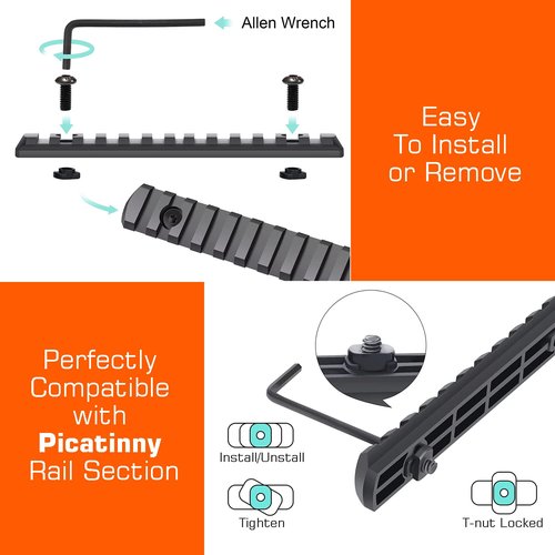 CG GEARS Picatinny Rail 3,5,7,9,11,13-Slot for Mlok, Polymer Rails Section Plus Offset Optic Mount with T-Nuts, Screws & Allen Wrench ((3-5-7-9-11-13) Rails+ 1 Slot Light Mount)