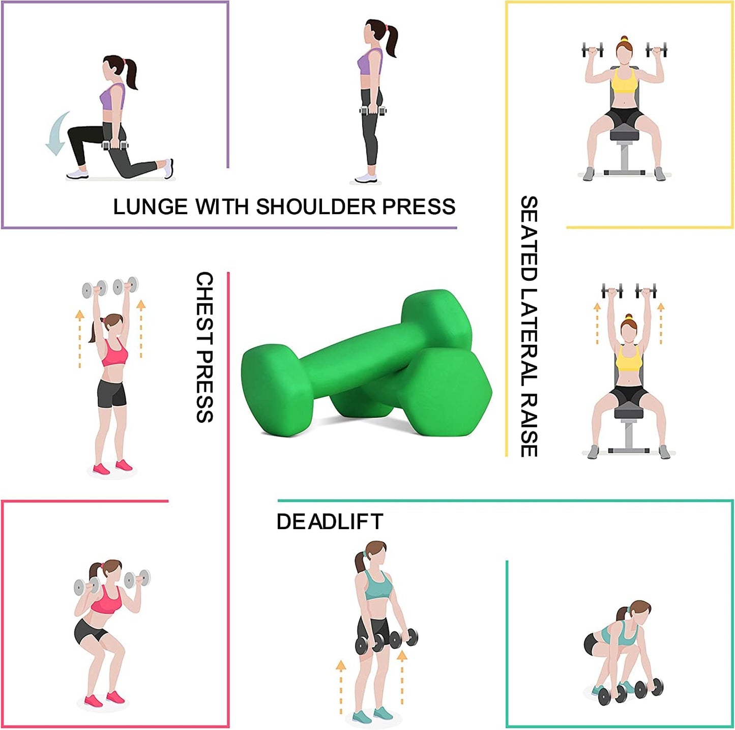 Balelinko Home Gym Equipment Workouts Strength Training Weight Loss Pilates Weights Yoga Sets Weights for Women, Men, Seniors and Youth, 1LB Green, Pair