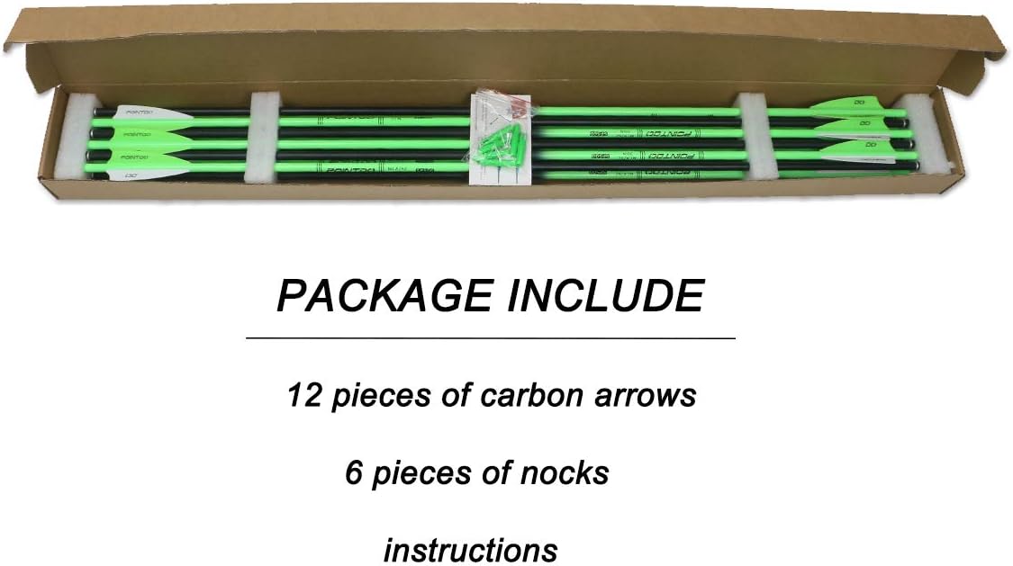 30inch Carbon Arrow Fluorescence Color Targeting and Practice and Hunting Arrows for Compound Bow and Recurve Bow with Removable Tips(Pack of 12)