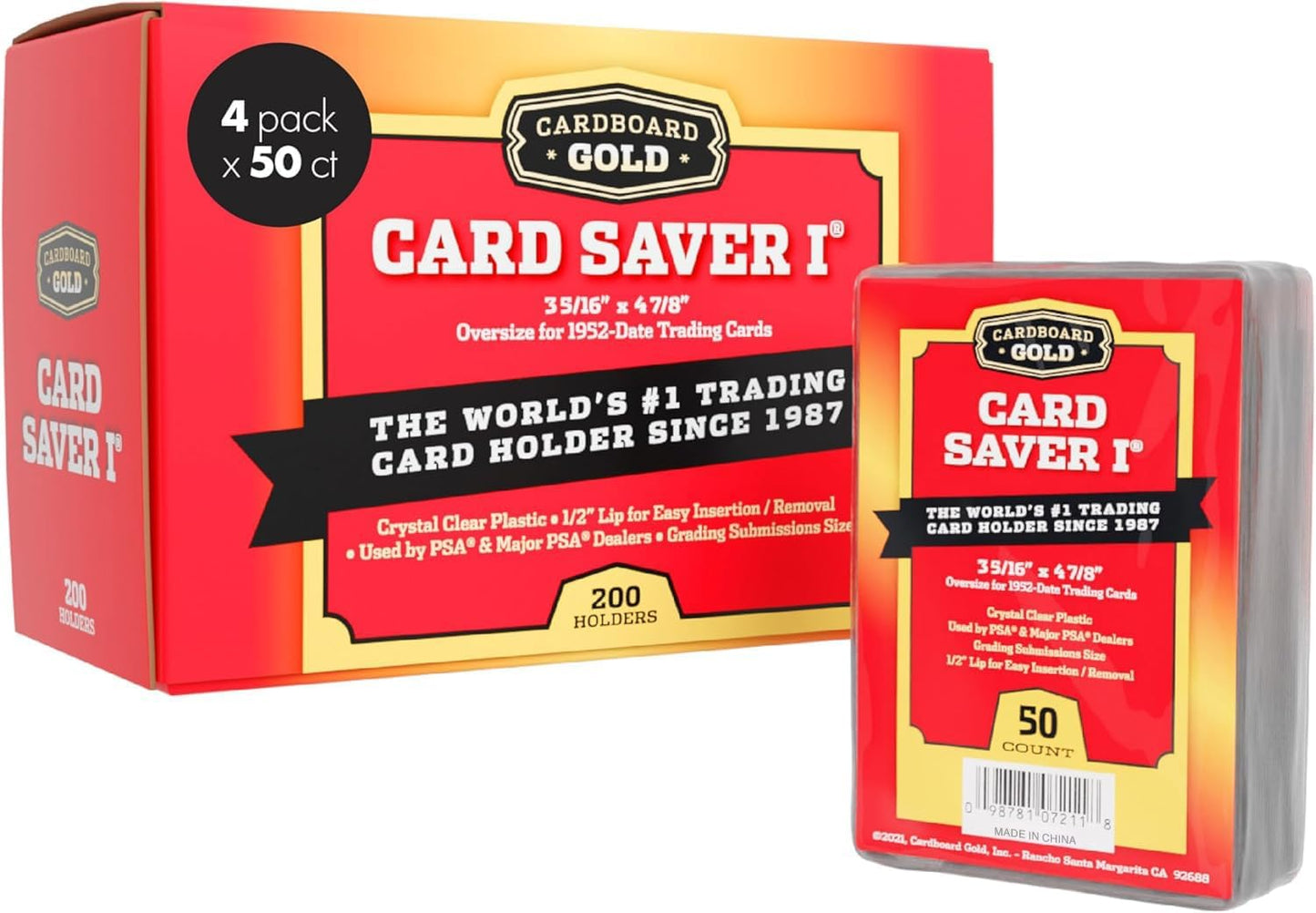 CARD SAVER 1-200 Count - Semi Rigid Card Holder, Trading Card Protectors - PSA-Approved Cardsaver for Baseball, Trading, Sports Cards - Card Sleeves, Binder, & Storage Box Compatible