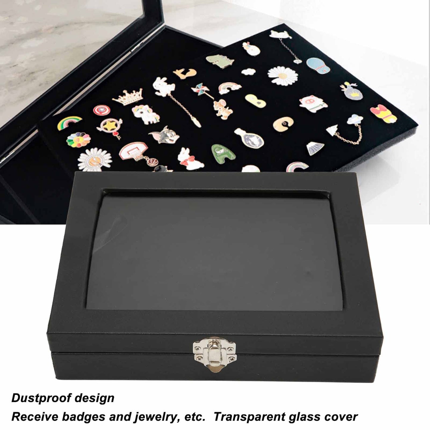 Large Capacity Pin Display Case, Transparent Cover, Badge Display Case, Shadow Box Frame Jewelry Storage Box with Lock Buckle for Pins, Military Medals, Badge Collection