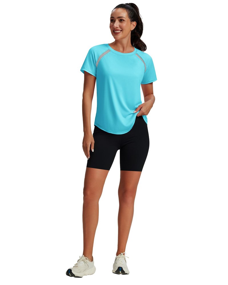 NIASHOT Workout Tops for Women Short Sleeve Pilates Shirts Athletic Yoga Fitness Clothing Ropa Deportiva para Mujer Gym Clothes Aqua L
