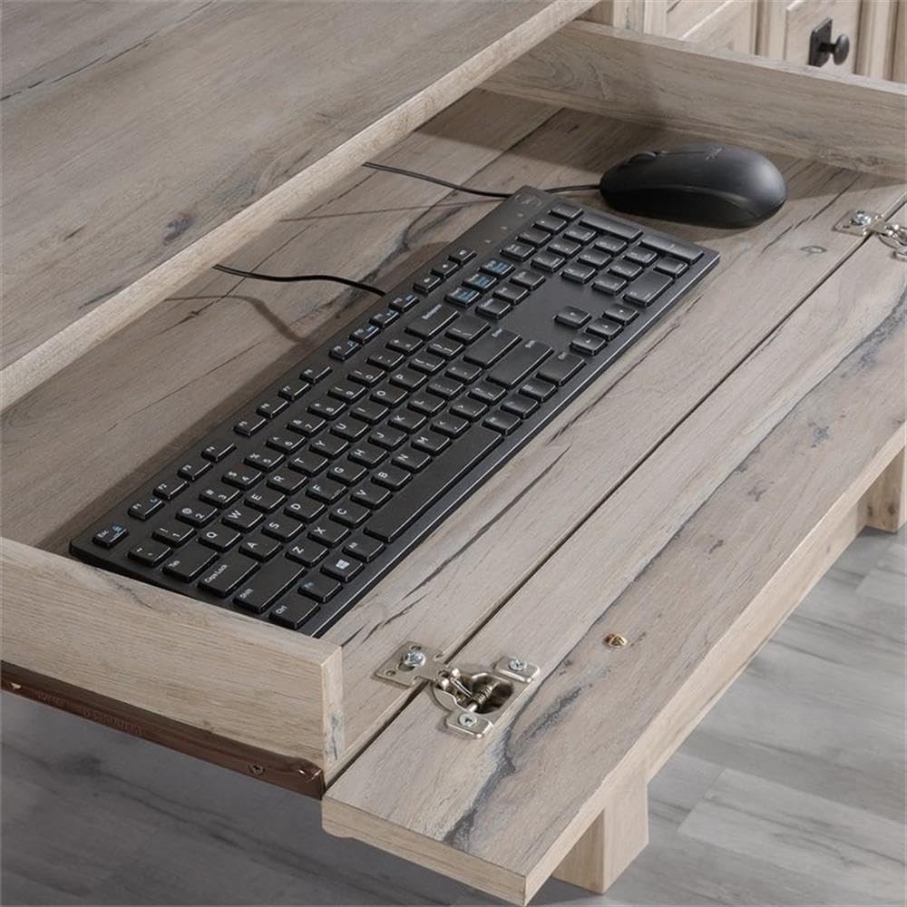 Pemberly Row Contemporary Wood Computer Desk with Hutch in Cherry