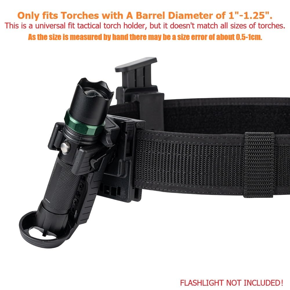 TACNEX Quick Release Flashlight Holder w/MOLLE Vest Clip Tactical Torch Holster Carrier Rotatable Light Carry Case Stand fit 1"-1.25" Diameter Flashlight for Police Leo Security Military Patrol