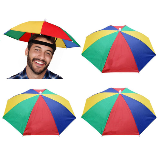 3 Pack Umbrella Hat for Adult, 26" Diameter Rainbow Sports Head Umbrella Hats for Women Men, Folding Waterproof Fishing Headwear for Outdoor Party Beach Hiking