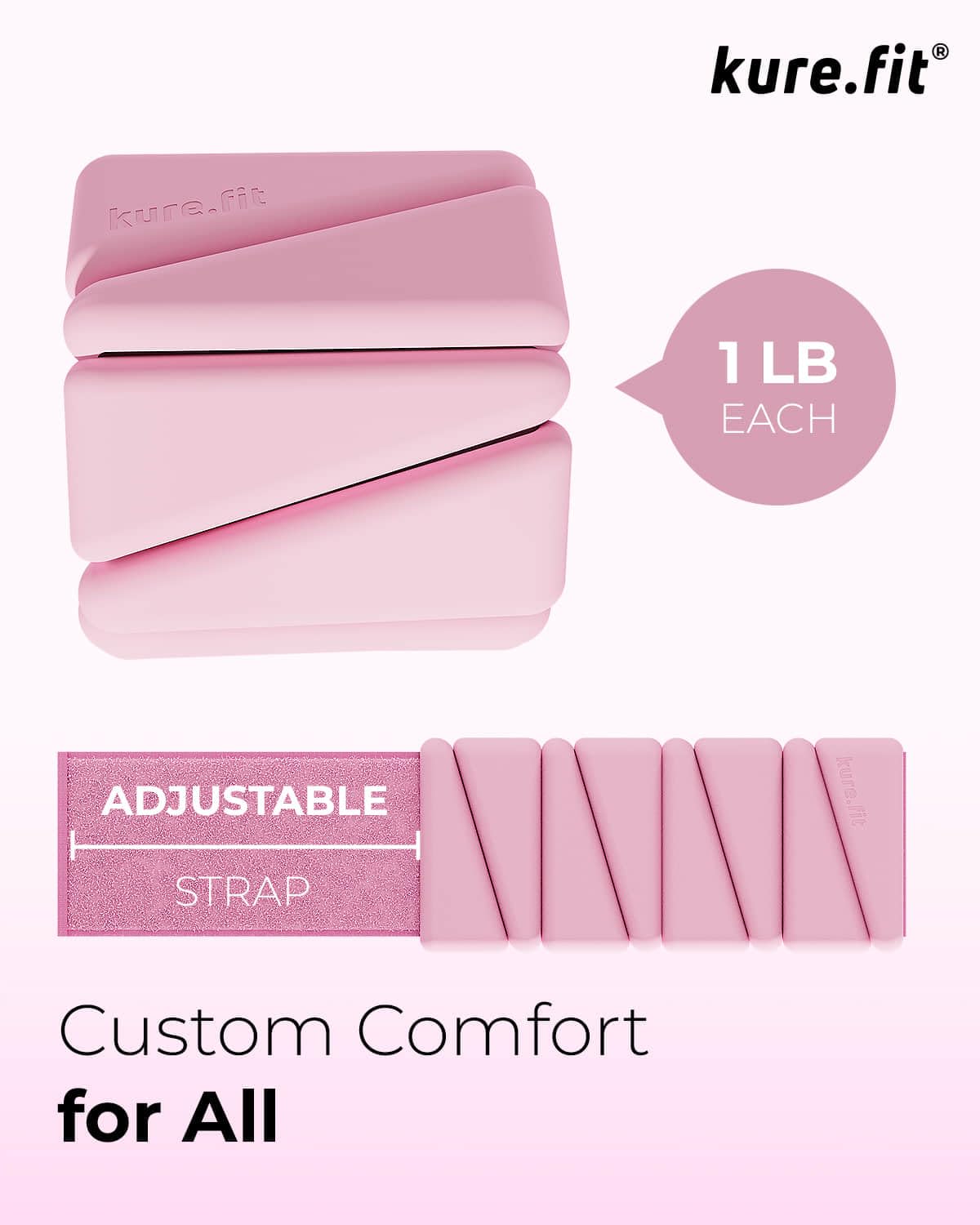 kure.fit Weighted Bangles | Adjustable Wrist and Ankle Weights for Women 1LB Each (Set of 2) | Ankle Weights for Yoga, Pilates & Walking | Leg & Arm Weights for Men | Home & Gym Workouts | Pink